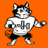 Pixelated character with cat ears, white jersey numbered 40, black shorts, and a curled tail against solid orange background.
