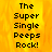 Pixelated text reads "The Super Single Peeps Rock!" on a yellow-orange gradient background with visible pixelation and slight color variation across frames.