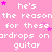 Pixelated pink background with repeated white text and small purple stars, featuring the phrase "he's the reason for these corddrops on guitar" in a pattern