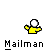Pixelated cartoon figures in yellow and cyan clothing interact with white rectangular objects against a gray background, labeled 'Mailman' beneath each pair.