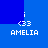 Pixelated blue background with four identical white text blocks reading 'AMELIA' and '<33', each preceded by a lowercase 'i'.