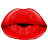 Five red lips icons in a , showing different mouth positions and expressions with varying lip gloss effects