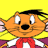 A 3x3 contact sheet of an animated cartoon character with orange fur, black hair, and a red bow tie against yellow and purple backgrounds showing sequential facial expressions and poses.