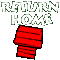 Two identical pixelated red objects with black outlines appear below 'RETURN HOME' text on a gray background, differing only in vertical alignment.