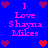 Blue background with pink text reading "I Love Shayna Mikes" and pixelated hearts in red, purple, and magenta.