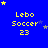 Blue background with yellow text 'Lebo Soccer 23' and scattered stars in multiple positions