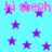 Light blue background with scattered purple stars and repeated pink text reading "hi steph" in a pixelated font.