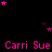 Black background with repeated pink text 'Carri Sue' and scattered pink stars, some appearing as small clusters.