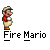 A 3x3 contact sheet of Fire Mario animation frames showing sequential fire effects and pose changes with consistent text labeling below each frame.