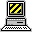 Six identical pixel-art computer icons arranged in two of three, each with a yellow and black striped screen on a gray background
