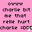 Pink background with black pixelated text reading "owww charlie bit me that relle hurt charlie =DDD" repeated twice, each instance containing a white heart animation.