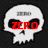 Pixelated white skull with black eye sockets and nasal cavity on dark background, displaying red text over eye sockets.