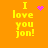 Yellow text on orange background reads "I love you jon!" with four distinct purple pixel animations above the word "love."