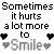 A black-and-white pixel art image with text and heart symbols arranged in a contact sheet layout showing two frames of an animation.