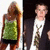Two pixelated figures stand side-by-side; left figure wears green sleeveless top and dark shorts, right figure in white shirt with patterned tie under dark jacket.