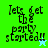 Pixelated text 'Lets get the party started!!' on green and blue backgrounds with star symbols.