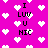 A static image with a bright pink background filled with white pixelated hearts and the text "I LUV U HIC" in black block letters.