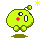 A green pixelated character with red cheeks and white eyes displays multiple expressions across a of , each showing distinct mouth shapes and eye positions