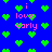 Blue background with green heart shapes and pink text reading 'i love carly' scattered across the image.