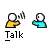 Pixel art of two stick figures in yellow and cyan, with speech bubbles reading 'OH. YOU'RE A TALKER EH', 'HELLO?', and 'FINE!', plus a 'Pow!' starburst effect.