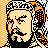 Pixelated 48x48 static icon featuring a stylized face with orange and black dithering on an orange-and-white checkered background, rendered in low-resolution retro video game style.
