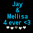 Pixelated blue text reads "Jay & Mellisa 4 ever <3" above five white and gray star icons on a black background.