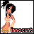Pixel art contact sheet of a female character in bikini-style outfit with text "innocent" across three frames showing slight pose variations.