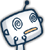 Four identical cartoon robot icons arranged in a , each with blue outlines and white bodies against gray background