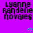 Purple background with repeated black text 'Lyanne Randelie Novales' and cyan heart symbols in a pattern