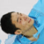 Static pixelated icon of a person with short dark hair lying on their back in blue water, viewed from above at an angle.