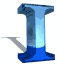 Blue stylized letter I with gradient shading and shadow, displayed in a of three and three