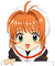 Four pixelated anime-style character headshots with orange hair, green eyes, and red-and-white collared clothing against a gray background.