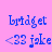 Pixelated blue text on colored backgrounds with repeated 'bridget' and '<33 joke' phrases across four quadrants.
