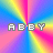 Pixelated text 'AEBY' on a rainbow gradient background with central vertical pink stripe.