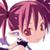 Pixelated anime-style character icon with pink and purple hair, red eyes, and a white top with dark accents.