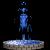 Animated blue water fountain with stone base, showing of water splashing upward and falling back into the basin