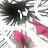 Pixelated static icon with abstract black and pink shapes on white background, likely a low-resolution anime-style character or symbol.
