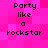 Pixelated text 'Party like a rockstar' repeated four times on a pink pixelated background.