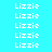 white 'Lizzie' text on a cyan background with blue highlight bars moving across and