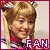 Animated sequence of a character with changing hair colors and accessories, each frame displaying 'FAN' text in red or blue.