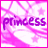 Pixelated 'princess' text in purple on left, pink on right; background with white stars and magenta lines.