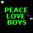 Green text reading PEACE LOVE BOYS on black background with white and gray stars, showing animation of star positions changing across frames.