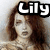A pixelated image of a person with brown hair and light skin, overlaid by large white text reading 'Lily' in bold black-outlined letters.