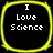 Four identical pixelated frames arranged in a 2x2 contact sheet showing yellow-outlined black squares with white text reading "I Love Science".
