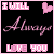 A 50x50 pixel animated buddy icon featuring pink text and a heart symbol on black background, with two frames showing slight animation in the heart's shape.