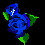 Four pixelated blue roses with green leaves on black background, each showing distinct animation frames with light blue accents.