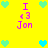 Yellow background with pixelated hearts and text reading "I <3 Jon" in pink, cyan, and purple.