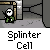 Pixel art animation of a character in a green outfit holding a weapon, interacting with another character in a stone-walled room with a door frame.