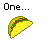 Pixelated yellow taco with red and green fillings, displayed in a of four and four with text labels above each