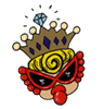 A 4x4 grid of identical cartoon character icons with a gray background, each featuring a crown, sunglasses, and tongue-out expression.